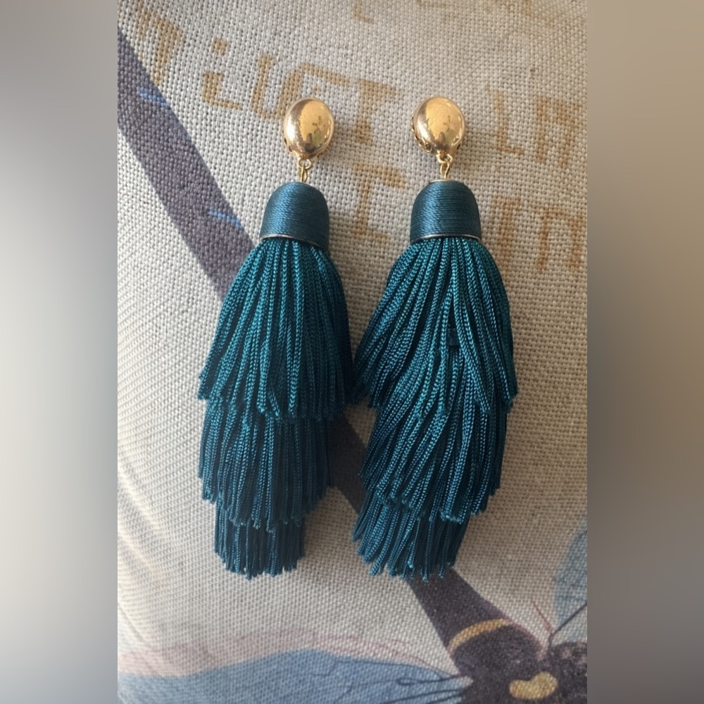 Teal Tiered Tassel Drop Earrings - Women Jewelry
